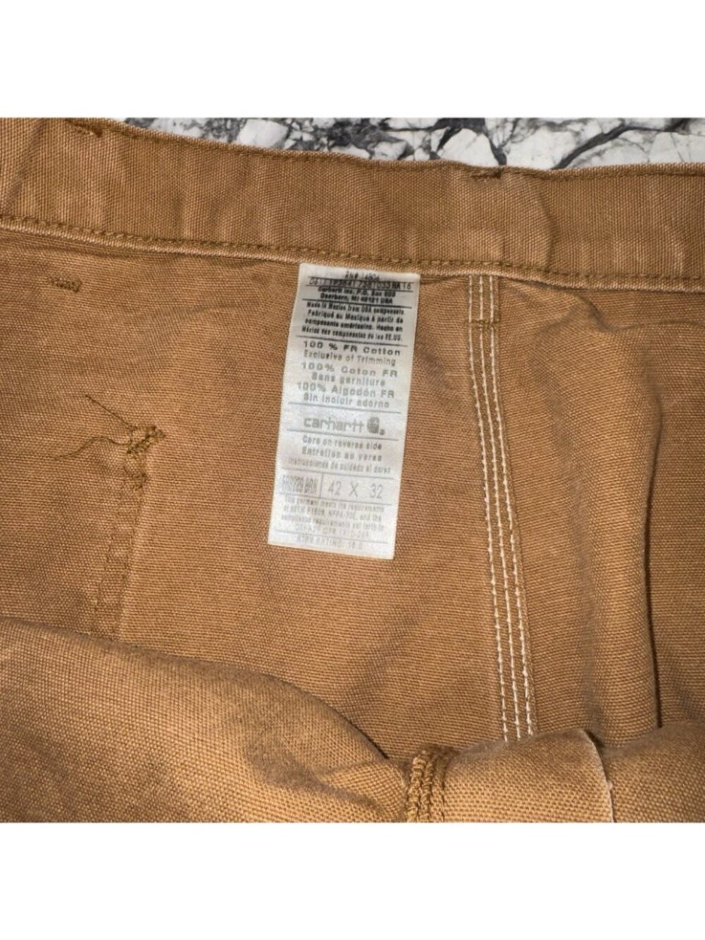 Carhartt FR Washed Duck Work Dungaree Brown Pants 42X32 Jeans - Picture 4 of 5